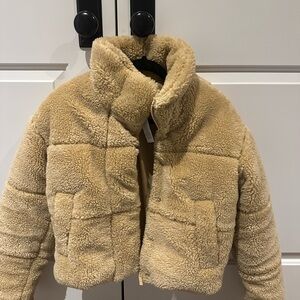 Alo Yoga Sherpa Snow Angel Puffer Jacket Camel XS